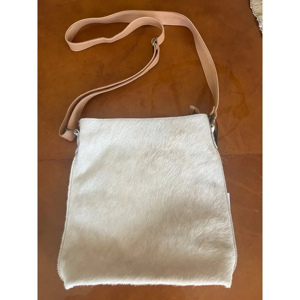Boho Leather and Calf‎ Hair Crossbody Purse Tan Cream Nwt